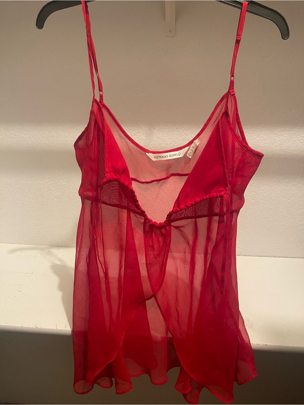 VTG Victoria secret Babydoll Cami Tie Front Sheer Red Large Y2K Fairy 90s Glam - Picture 3 of 5